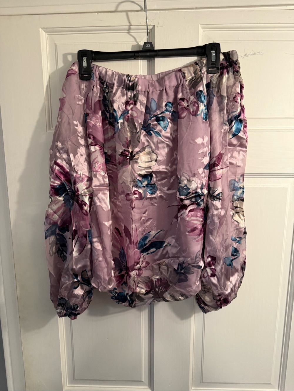 White House Black Market Lilac Floral Off-Shoulder Blouse